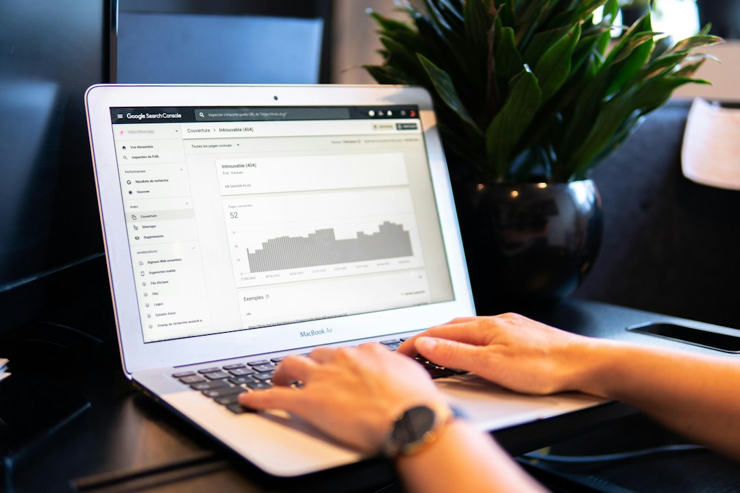 Person reviewing Google Search Console data on a laptop — WordPress SEO setup for business websites