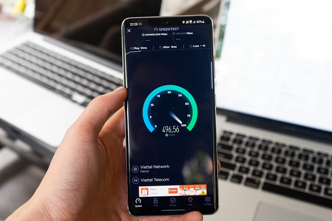 Speedtest app on a mobile phone showing fast internet speed, representing website page speed and performance optimization