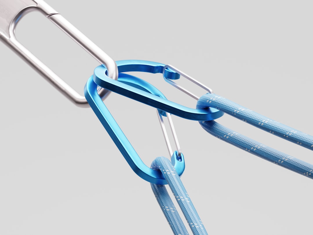 Interlocking blue carabiner chains representing internal link connections between website pages